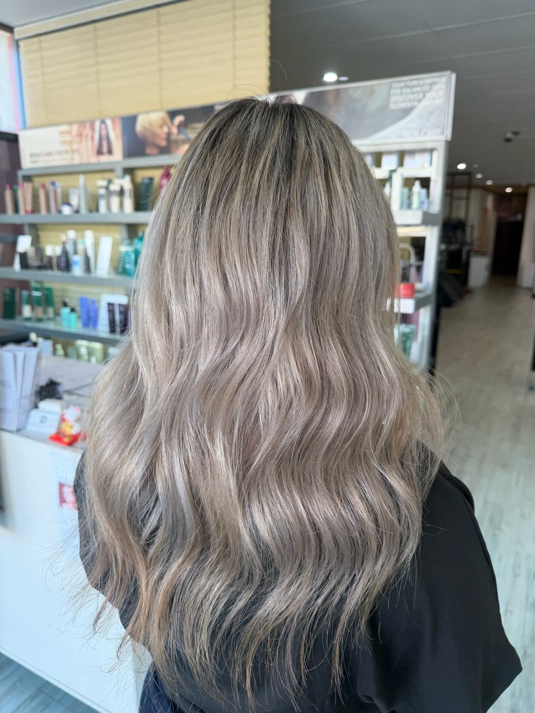 Ash beige balayage on long waves